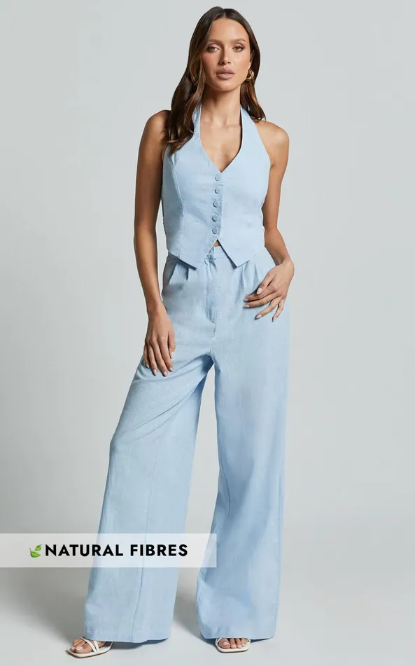 Showpo Linette Jumpsuit 8211 Halter Neck Button Through Vest Tailored Wide Leg Jumpsuit In Light Blue Women Shop Conscious Showpo Linette Jumpsuit 8211 Halter Neck Button Through Vest Tailored Wide Leg Jumpsuit In Light Blue Women Shop Conscious