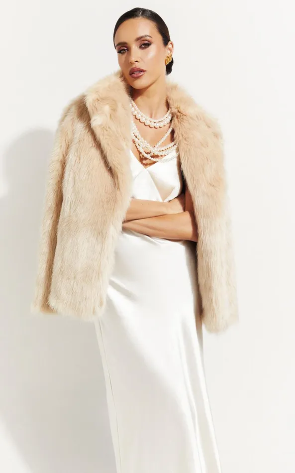 Showpo Lioness 8211 Bada Bing Faux Fur In Beige Women Jackets and Coats