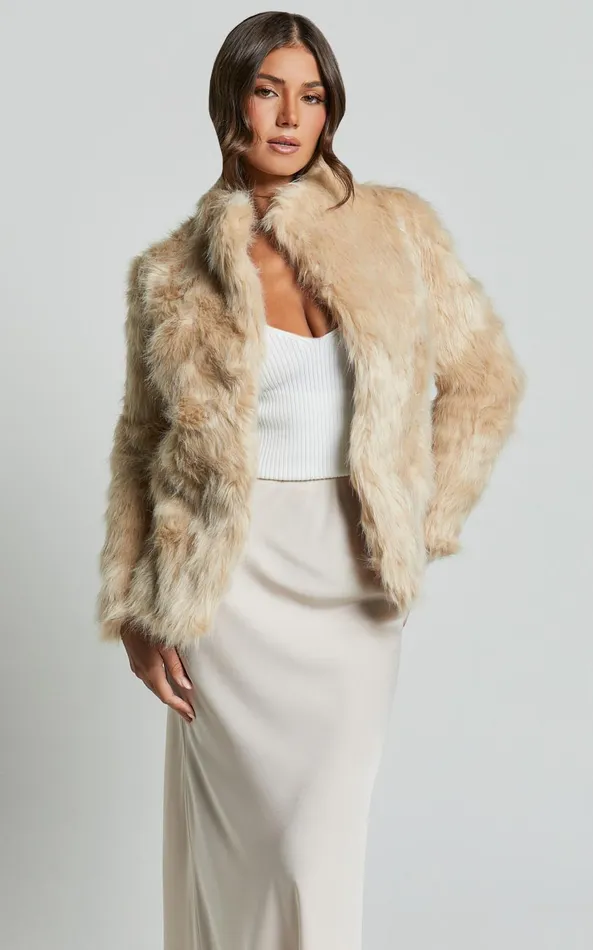 Showpo Lioness 8211 Bada Bing Faux Fur In Beige Women Jackets and Coats
