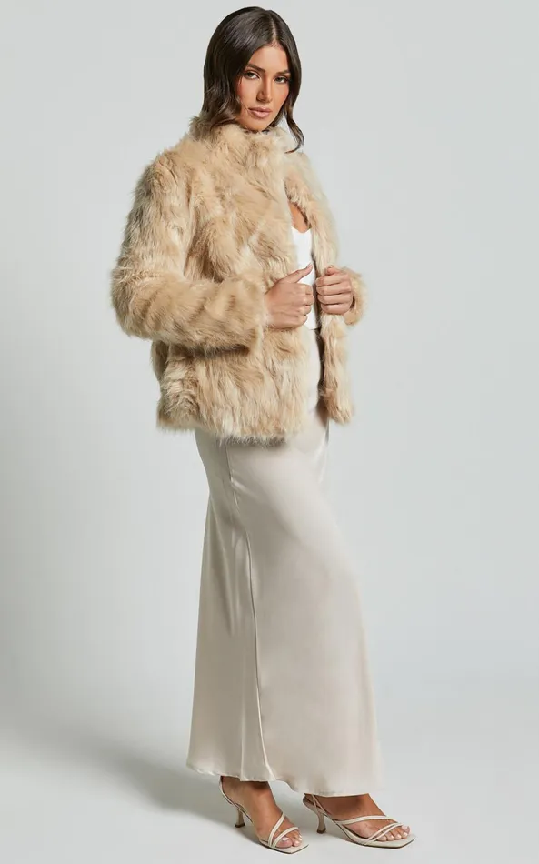 Showpo Lioness 8211 Bada Bing Faux Fur In Beige Women Jackets and Coats