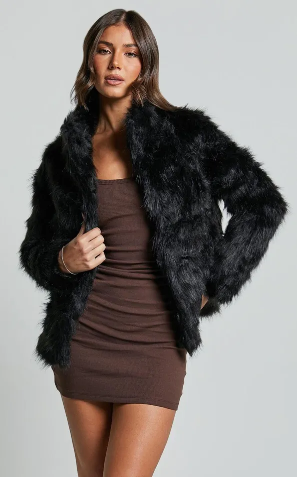 Showpo Lioness 8211 Bada Bing Faux Fur In Onyx Women Jackets and Coats