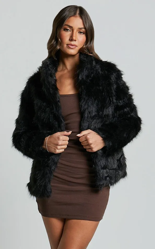 Showpo Lioness 8211 Bada Bing Faux Fur In Onyx Women Jackets and Coats