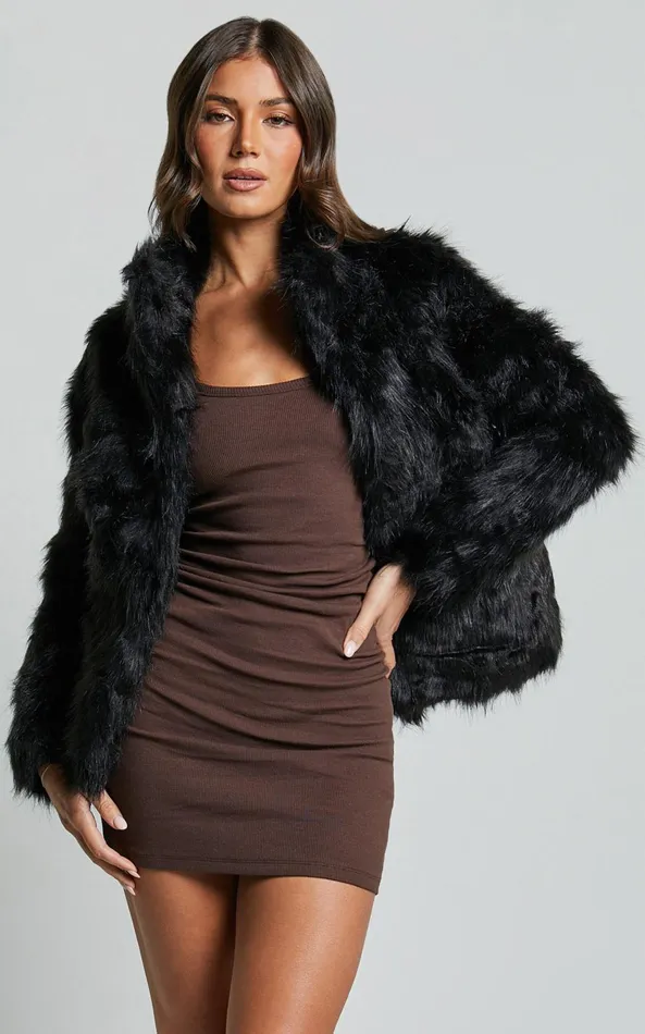 Showpo Lioness 8211 Bada Bing Faux Fur In Onyx Women Jackets and Coats