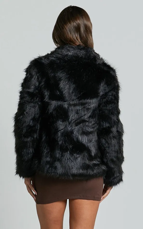 Showpo Lioness 8211 Bada Bing Faux Fur In Onyx Women Jackets and Coats