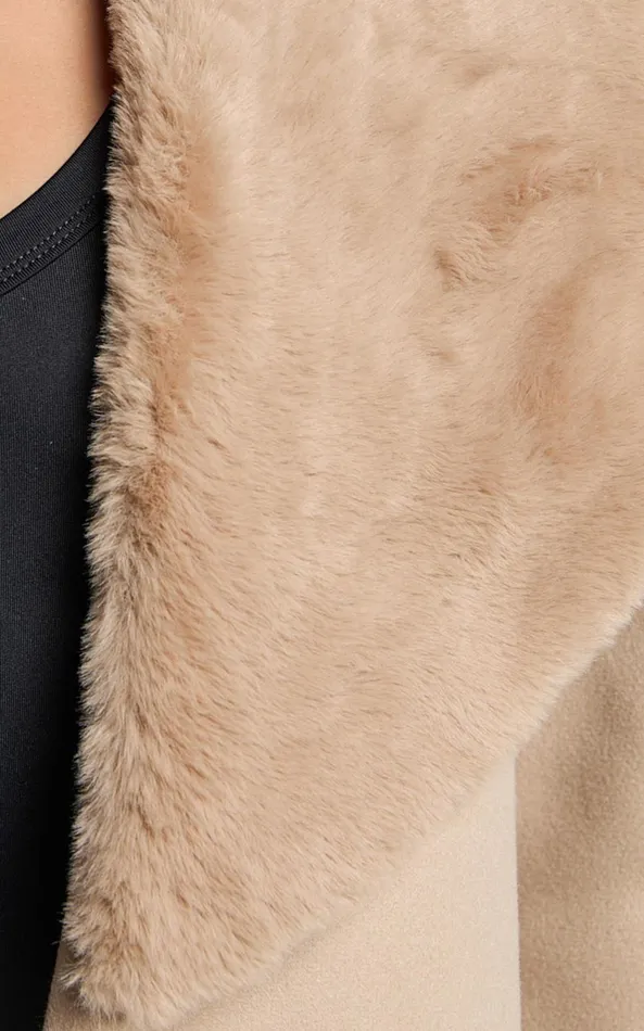 Showpo Lioness 8211 Endless Coat With Fur Trim In Tan Women Jackets and Coats