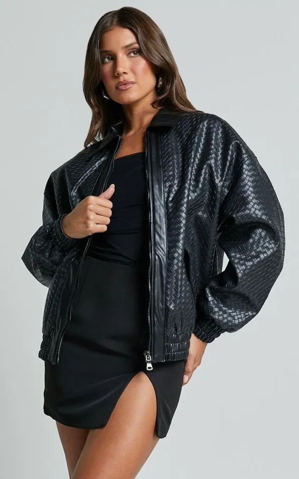 Showpo Lioness 8211 Kenny Bomber 8211 Bottega PU In Onyx Women Jackets and Coats Showpo Lioness 8211 Kenny Bomber 8211 Bottega PU In Onyx Women Jackets and Coats