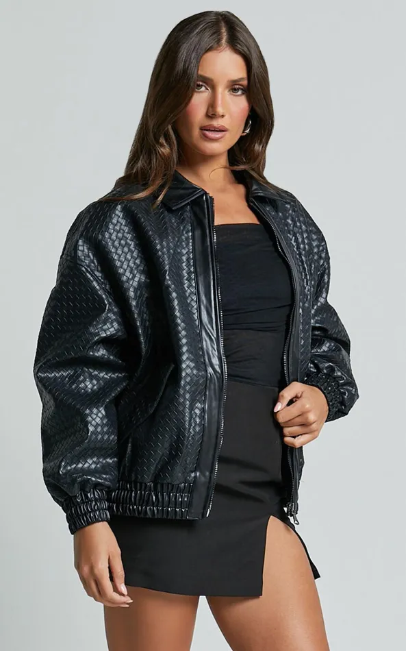 Showpo Lioness 8211 Kenny Bomber 8211 Bottega PU In Onyx Women Jackets and Coats