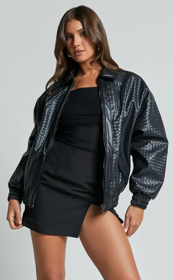 Showpo Lioness 8211 Kenny Bomber 8211 Bottega PU In Onyx Women Jackets and Coats