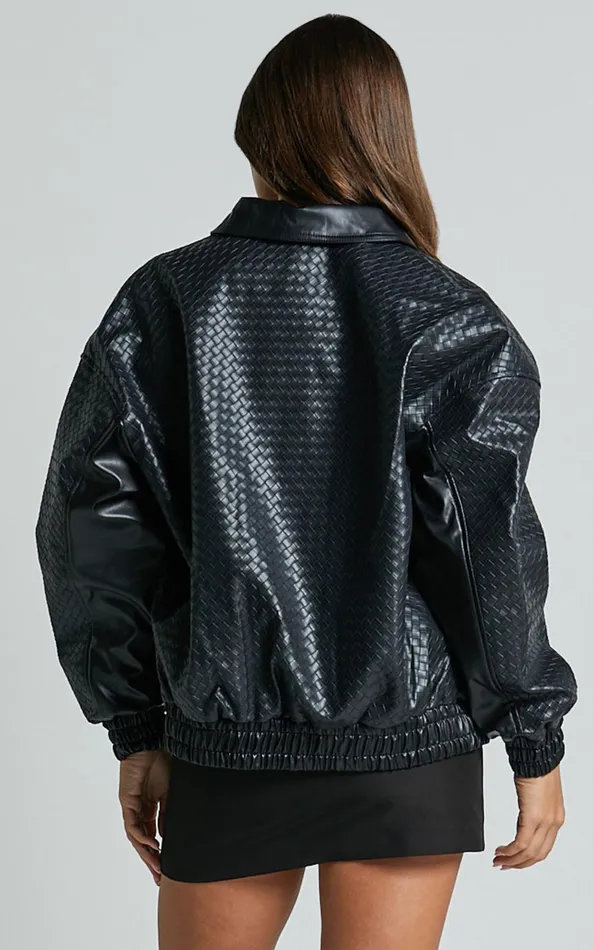 Showpo Lioness 8211 Kenny Bomber 8211 Bottega PU In Onyx Women Jackets and Coats