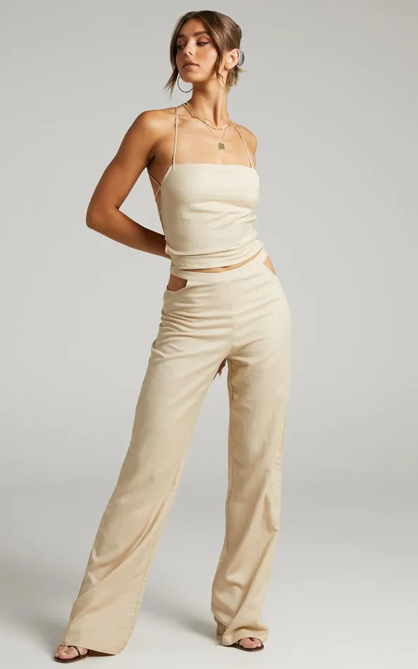 Showpo LIONESS 8211 Mid Rise Giza Cut Out Pant In Wheat Women Pants