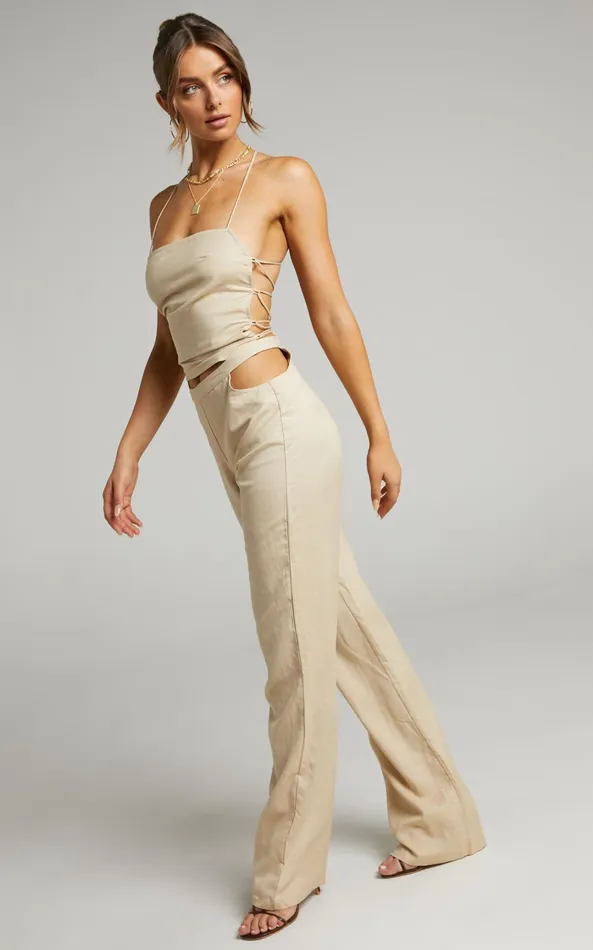 Showpo LIONESS 8211 Mid Rise Giza Cut Out Pant In Wheat Women Pants