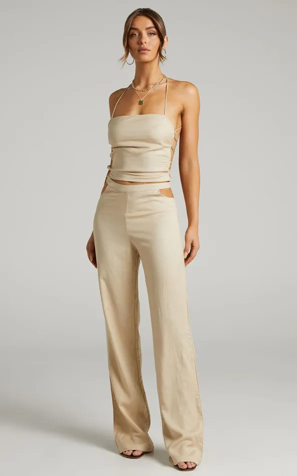 Showpo LIONESS 8211 Mid Rise Giza Cut Out Pant In Wheat Women Pants