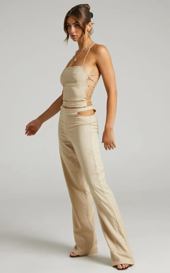 Showpo LIONESS 8211 Mid Rise Giza Cut Out Pant In Wheat Women Pants