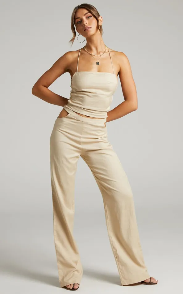 Showpo LIONESS 8211 Mid Rise Giza Cut Out Pant In Wheat Women Pants