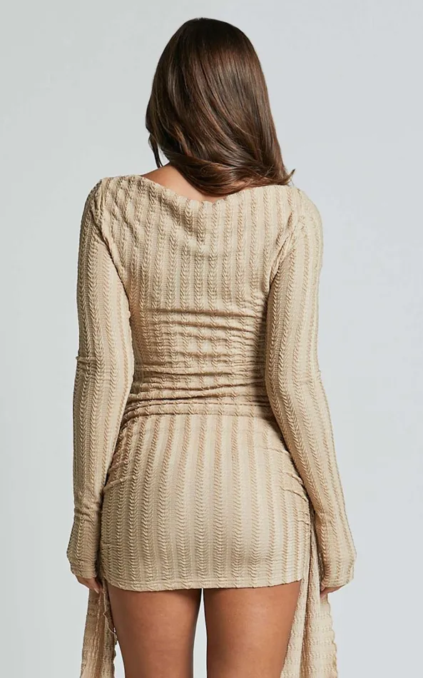 Showpo Lioness 8211 The Glory Mini Dress In Beige Women Dresses