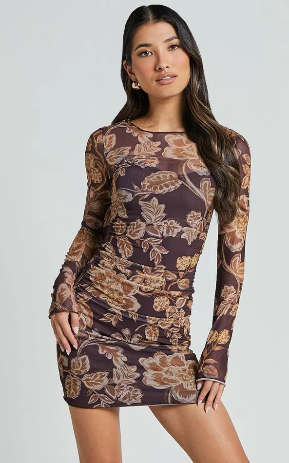 Showpo Livi Mini Dress 8211 Long Sleeve Mesh Bodycon Dress In Amber Bloom Print Women Dresses Showpo Livi Mini Dress 8211 Long Sleeve Mesh Bodycon Dress In Amber Bloom Print Women Dresses