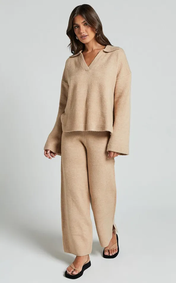 Showpo Livia Pants 8211 Knitted High Waisted Side Split Pants In Beige Marl Women Pants Showpo Livia Pants 8211 Knitted High Waisted Side Split Pants In Beige Marl Women Pants