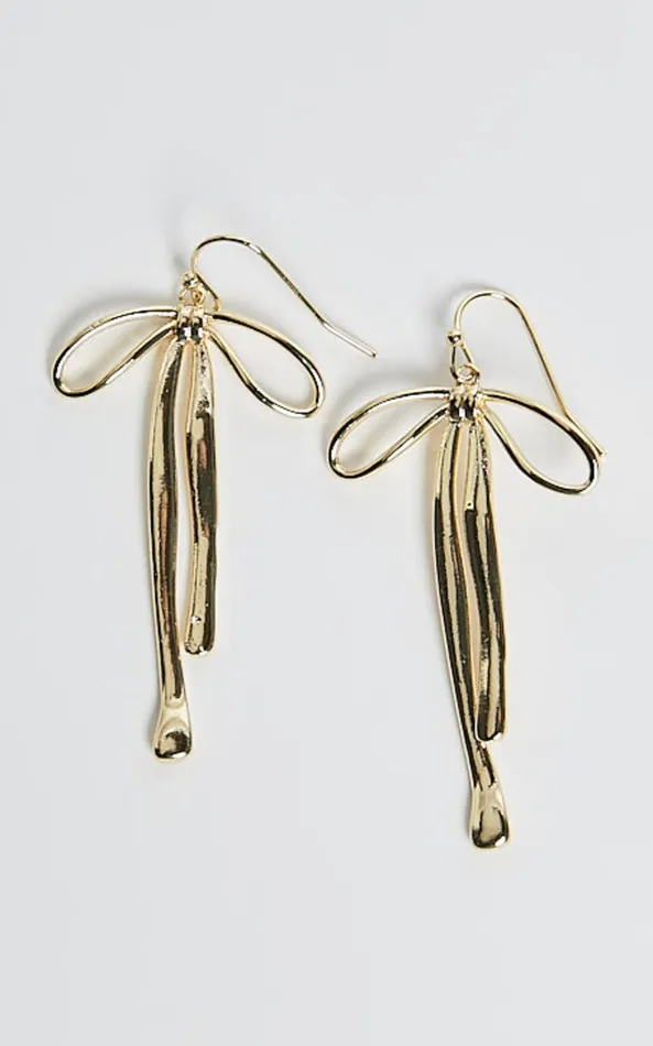 Showpo Livienne Earrings 8211 Bow Shape Drop Earrings In Gold Women Earrings