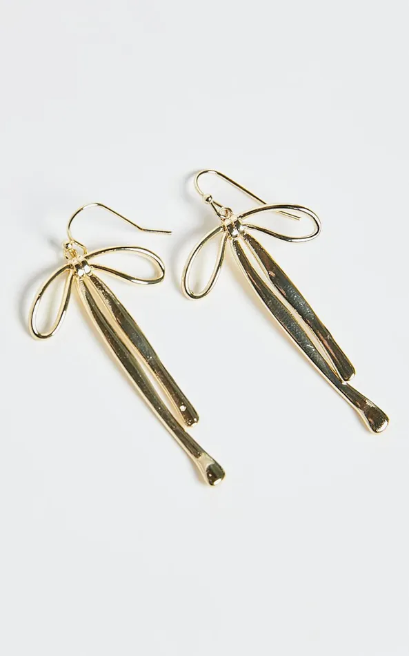 Showpo Livienne Earrings 8211 Bow Shape Drop Earrings In Gold Women Earrings