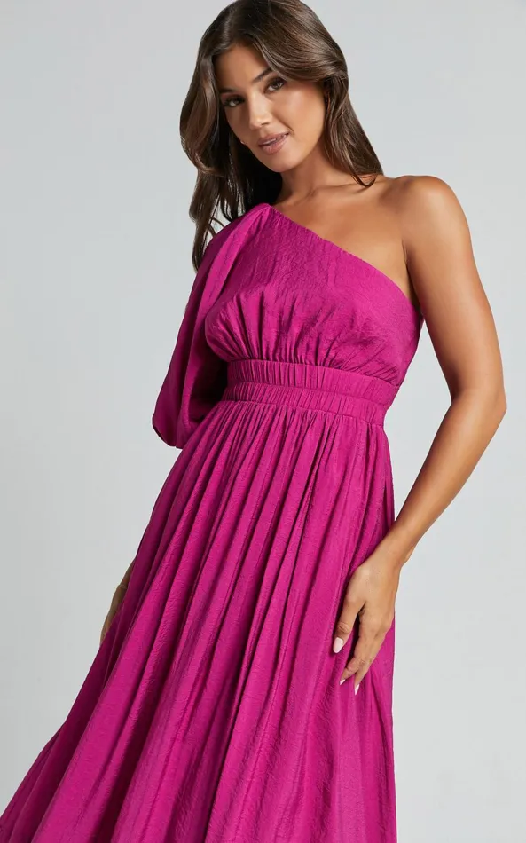 Showpo Lleve Midi Dress 8211 One Shoulder Empire Waist Dress In Grape Women Dresses