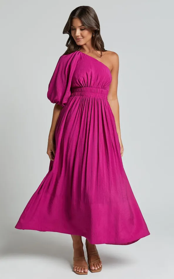 Showpo Lleve Midi Dress 8211 One Shoulder Empire Waist Dress In Grape Women Dresses