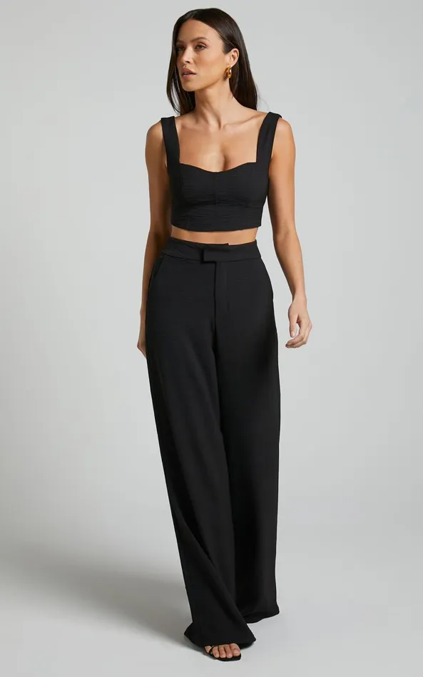 Showpo Loiuesa Two Piece Set 8211 Crop Top And Wide Leg Pants In Black Women Curve Clothes Showpo Loiuesa Two Piece Set 8211 Crop Top And Wide Leg Pants In Black Women Curve Clothes