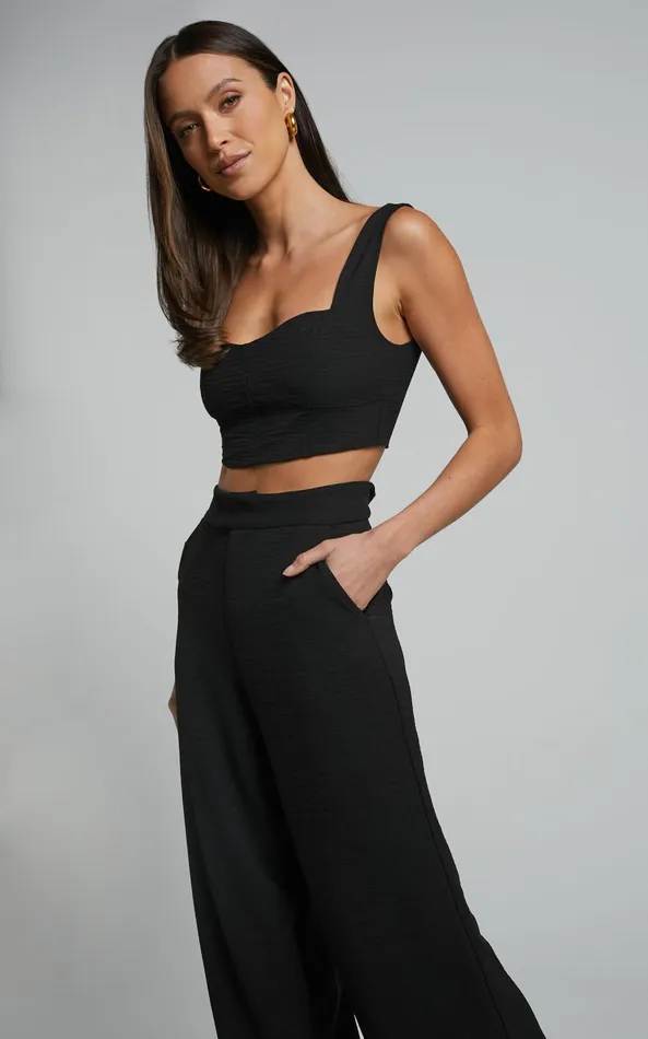 Showpo Loiuesa Two Piece Set 8211 Crop Top And Wide Leg Pants In Black Women Curve Clothes