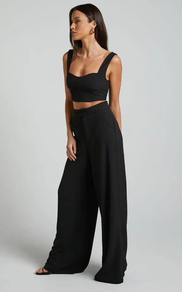 Showpo Loiuesa Two Piece Set 8211 Crop Top And Wide Leg Pants In Black Women Curve Clothes