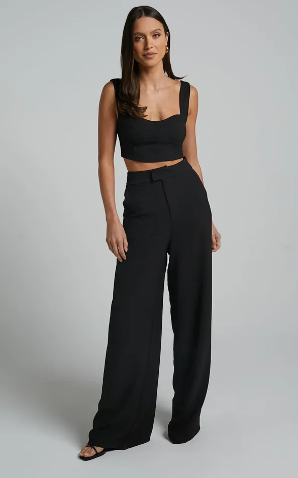 Showpo Loiuesa Two Piece Set 8211 Crop Top And Wide Leg Pants In Black Women Curve Clothes
