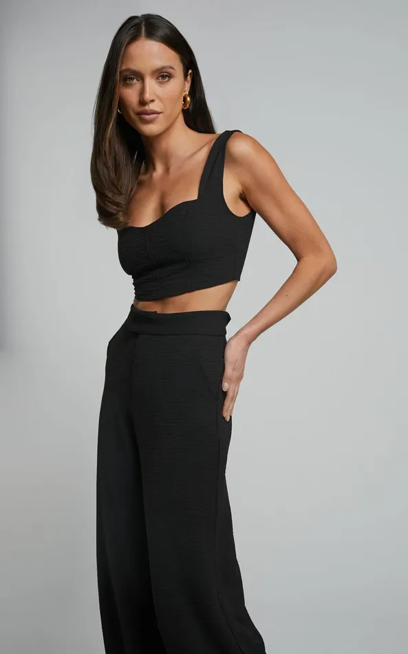 Showpo Loiuesa Two Piece Set 8211 Crop Top And Wide Leg Pants In Black Women Curve Clothes