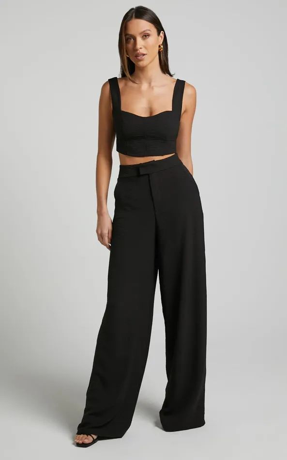 Showpo Loiuesa Two Piece Set 8211 Crop Top And Wide Leg Pants In Black Women Curve Clothes