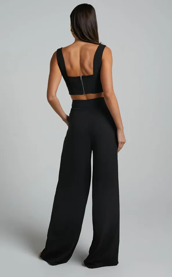 Showpo Loiuesa Two Piece Set 8211 Crop Top And Wide Leg Pants In Black Women Curve Clothes