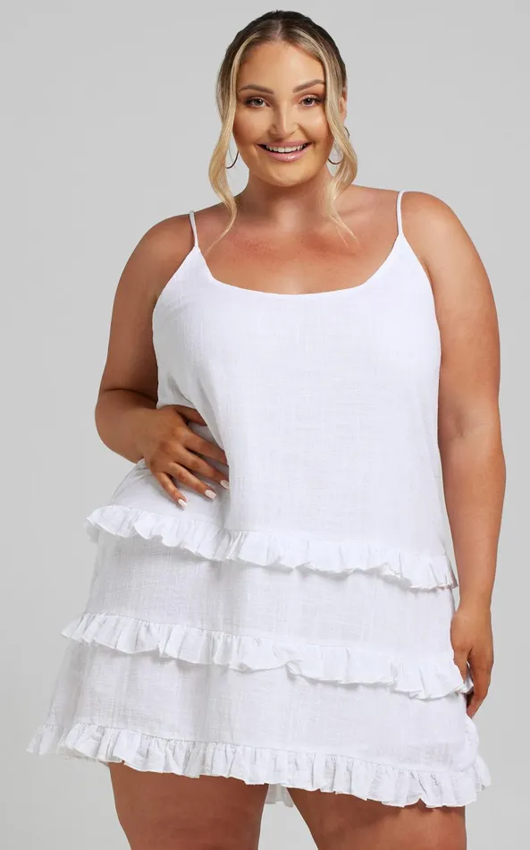 Showpo Long Reflections Mini Dress 8211 Strappy Tiered Dress In White Women Dresses