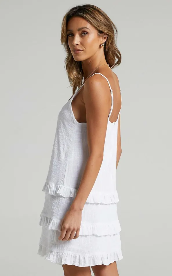 Showpo Long Reflections Mini Dress 8211 Strappy Tiered Dress In White Women Dresses
