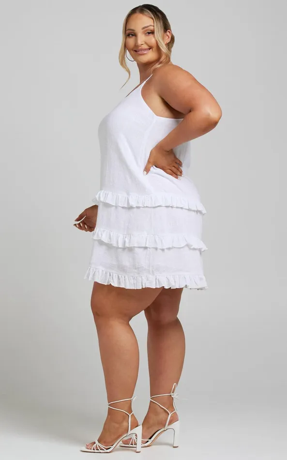 Showpo Long Reflections Mini Dress 8211 Strappy Tiered Dress In White Women Dresses
