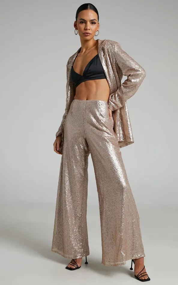 Showpo Looma Sequin Pants 8211 High Waisted Super Wide Leg Pants In Champagne Women Pants Showpo Looma Sequin Pants 8211 High Waisted Super Wide Leg Pants In Champagne Women Pants
