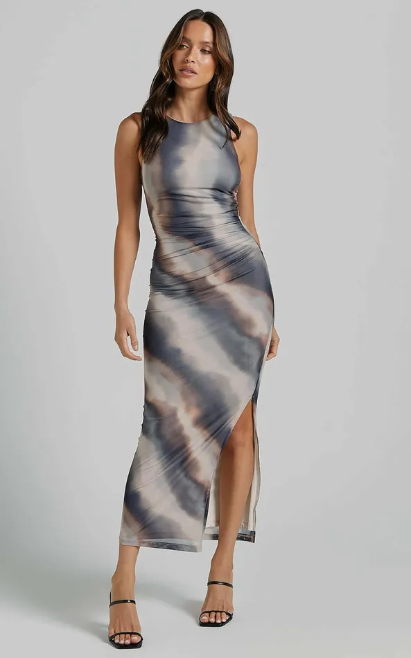 Showpo Loralie Midi Dress 8211 Mesh High Neck Bodycon Dress In Brown Tie Dye Women Dresses Showpo Loralie Midi Dress 8211 Mesh High Neck Bodycon Dress In Brown Tie Dye Women Dresses
