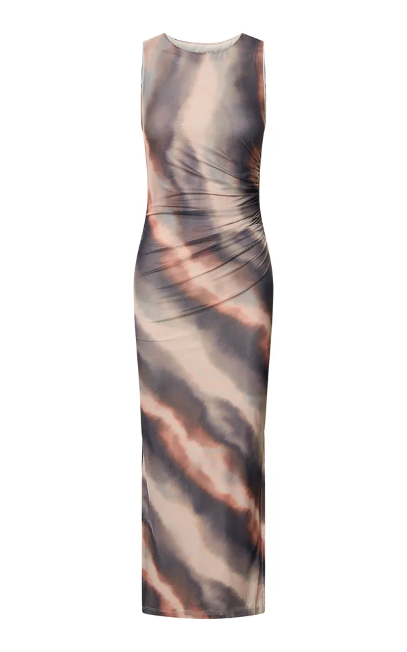 Showpo Loralie Midi Dress 8211 Mesh High Neck Bodycon Dress In Brown Tie Dye Women Dresses