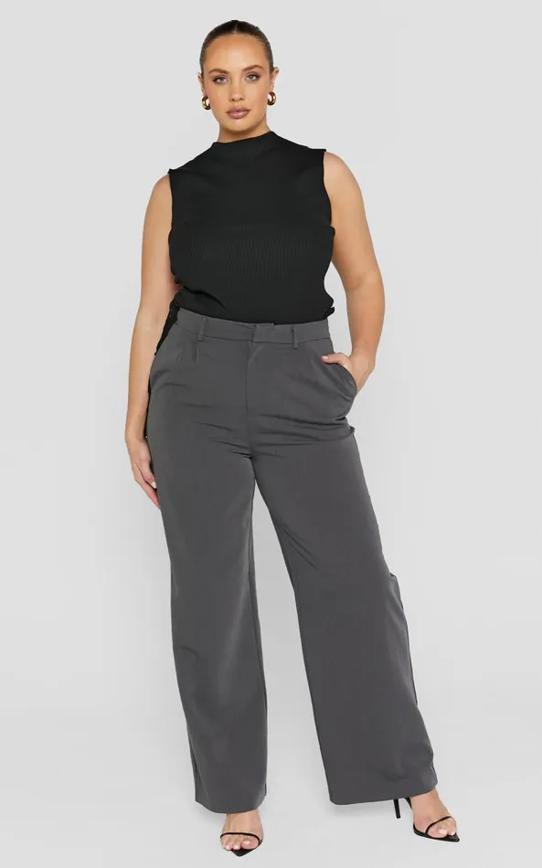 Showpo Lorcan Pants 8211 High Waisted Tailored Pants In Charcoal Women Curve Clothes