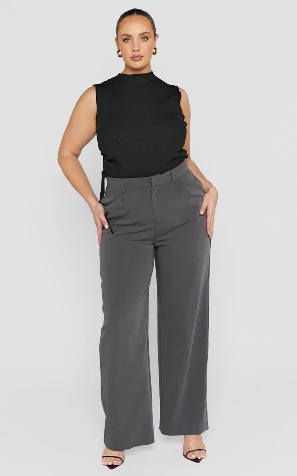 Showpo Lorcan Pants 8211 High Waisted Tailored Pants In Charcoal Women Curve Clothes