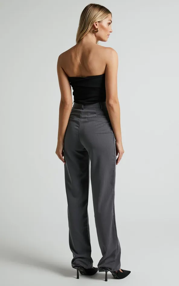 Showpo Lorcan Pants 8211 High Waisted Tailored Pants In Charcoal Women Curve Clothes