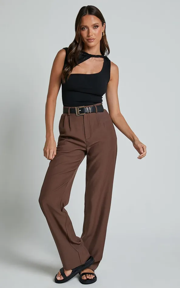 Showpo Lorcan Pants 8211 High Waisted Tailored Pants In Chocolate Women Curve Clothes Showpo Lorcan Pants 8211 High Waisted Tailored Pants In Chocolate Women Curve Clothes