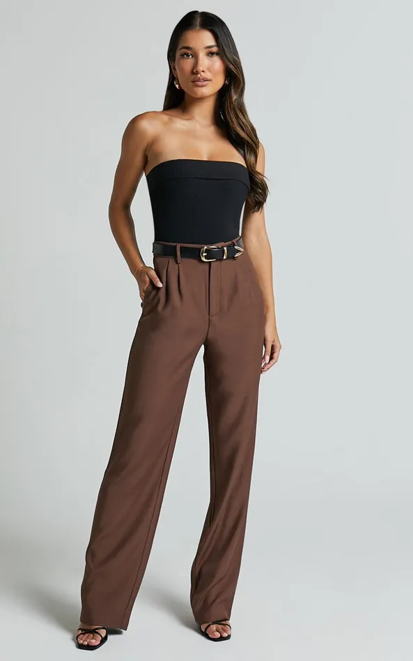 Showpo Lorcan Pants 8211 High Waisted Tailored Pants In Chocolate Women Curve Clothes