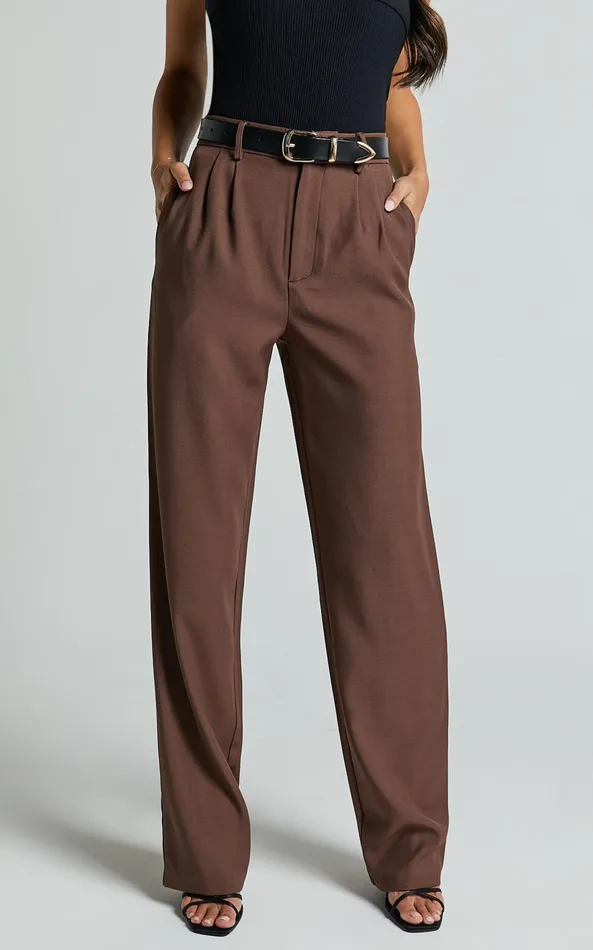 Showpo Lorcan Pants 8211 High Waisted Tailored Pants In Chocolate Women Curve Clothes