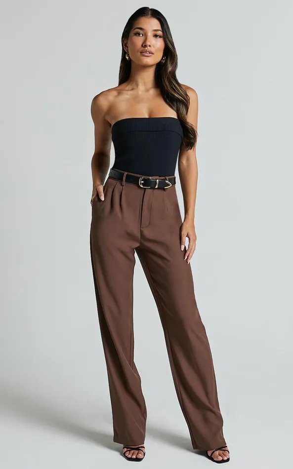 Showpo Lorcan Pants 8211 High Waisted Tailored Pants In Chocolate Women Curve Clothes