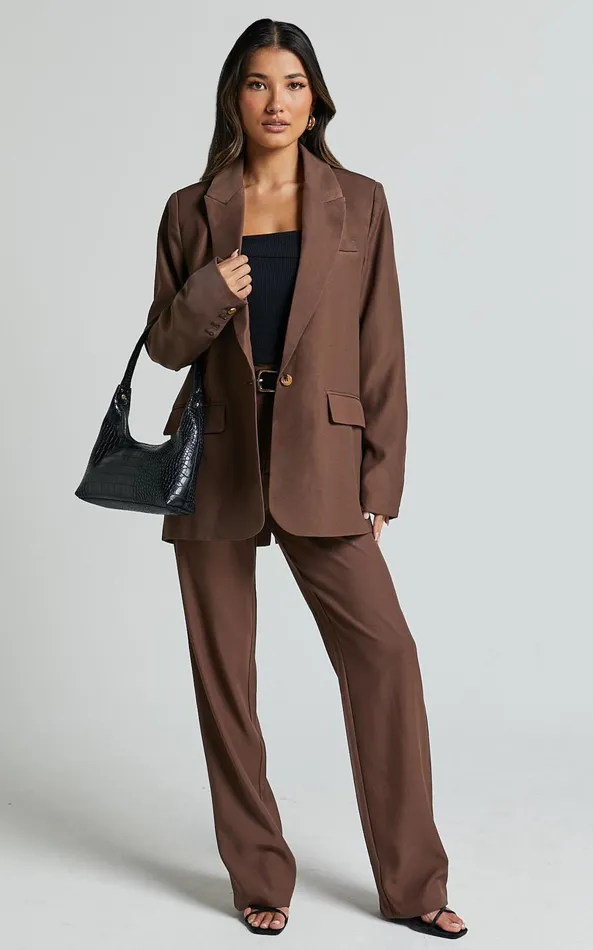 Showpo Lorcan Pants 8211 High Waisted Tailored Pants In Chocolate Women Curve Clothes
