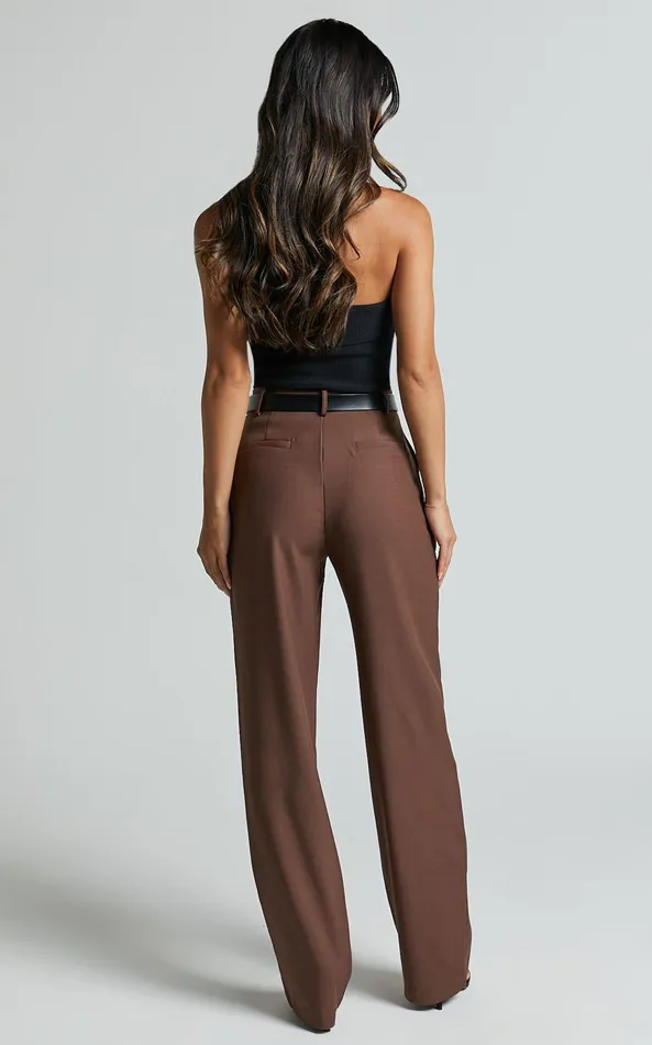 Showpo Lorcan Pants 8211 High Waisted Tailored Pants In Chocolate Women Curve Clothes