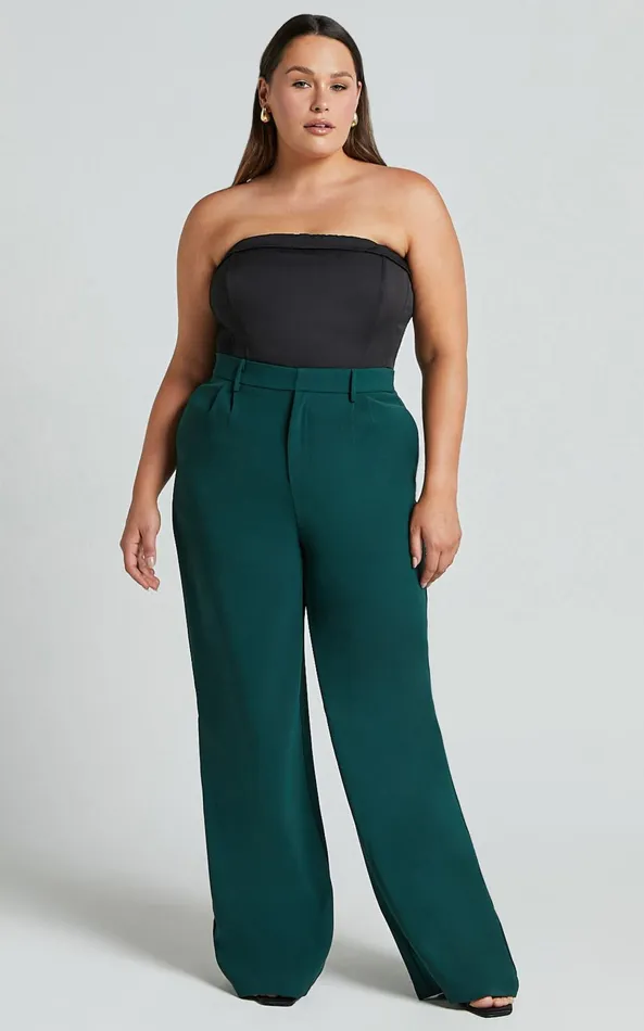 Showpo Lorcan Pants 8211 High Waisted Tailored Pants In Forest Green Women Curve Clothes