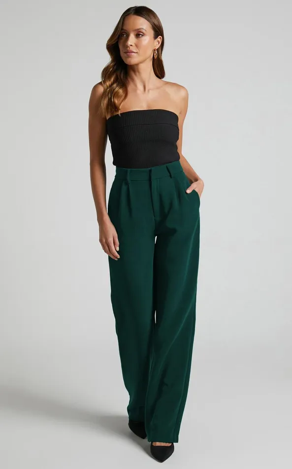 Showpo Lorcan Pants 8211 High Waisted Tailored Pants In Forest Green Women Curve Clothes