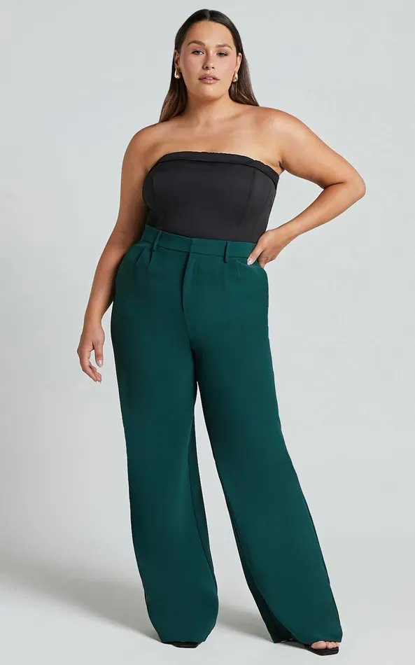 Showpo Lorcan Pants 8211 High Waisted Tailored Pants In Forest Green Women Curve Clothes